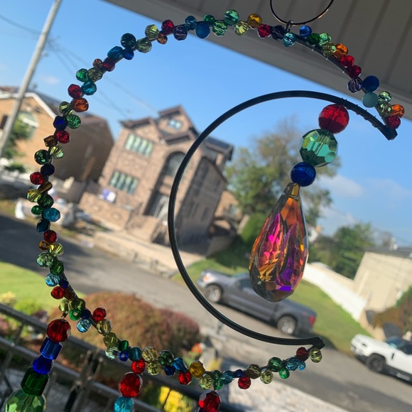 Colorful Handmade Beaded Crescent Moon Sun Catcher - Picture 9 of 12